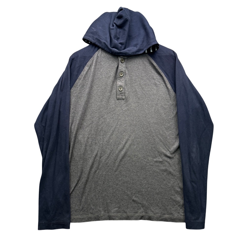 Banana Republic Luxury Touch Hoodie Mens L Gray Navy Long Sleeve Henley Casual